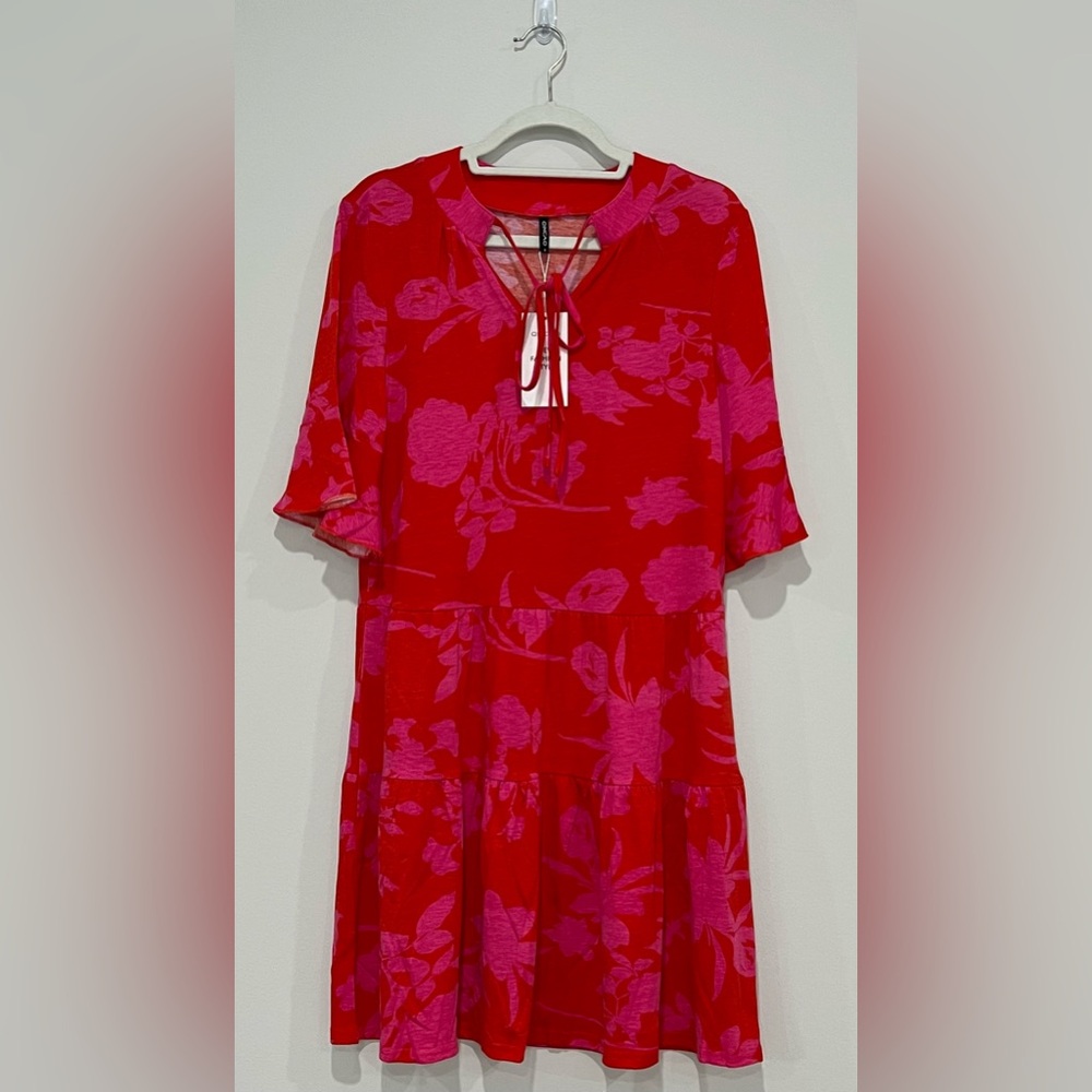 QINCAO Floral Dress V-Neck Short Sleeve with Ruffles